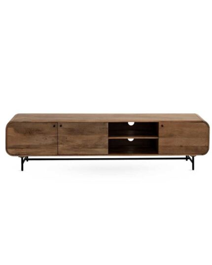 Mueble TV de madera maciza de mango con diseño curvo